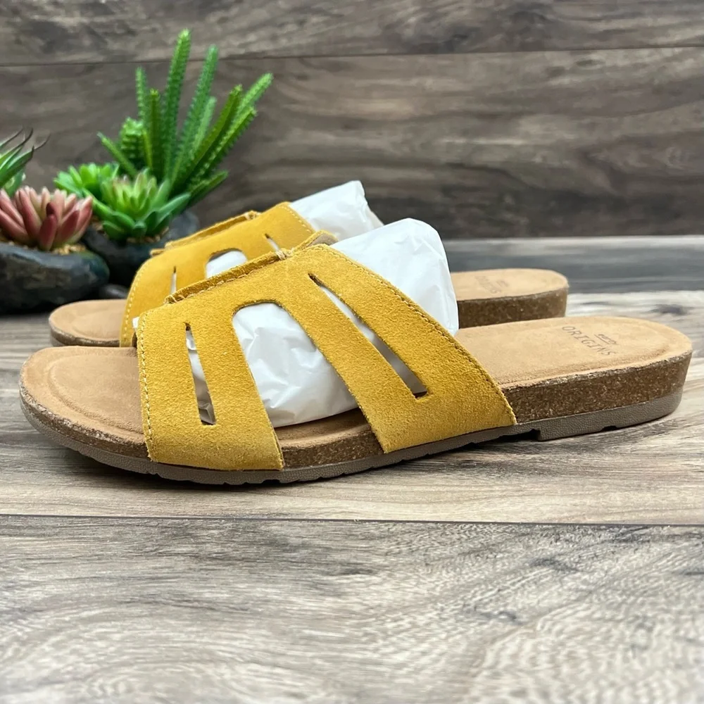 NIB Earth Origins 9W Luna Slip On Suede Slide Sandal Marigold Yellow 40.5 - Picture 4 of 11